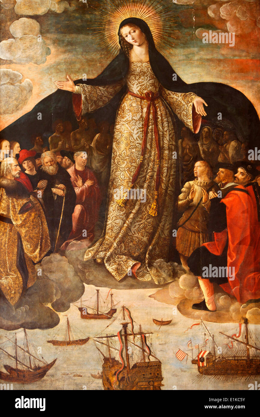 Real Alcazar de Sevilla Retablo de la Virgen de los Mareantes - Virgen de los Mareantes altarpiece (detail) Stock Photo