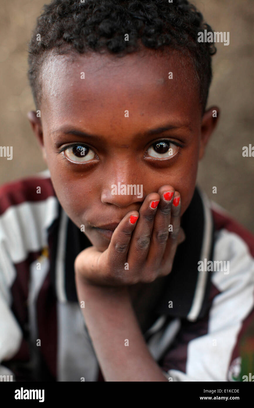 Wollo boy with painted fingernails Stock Photo