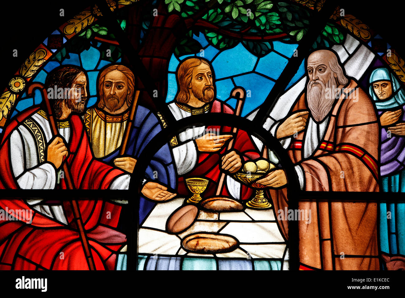 Stained glass window depicting a biblical scene from Genesis in Holy Trinity Cathedral Abraham