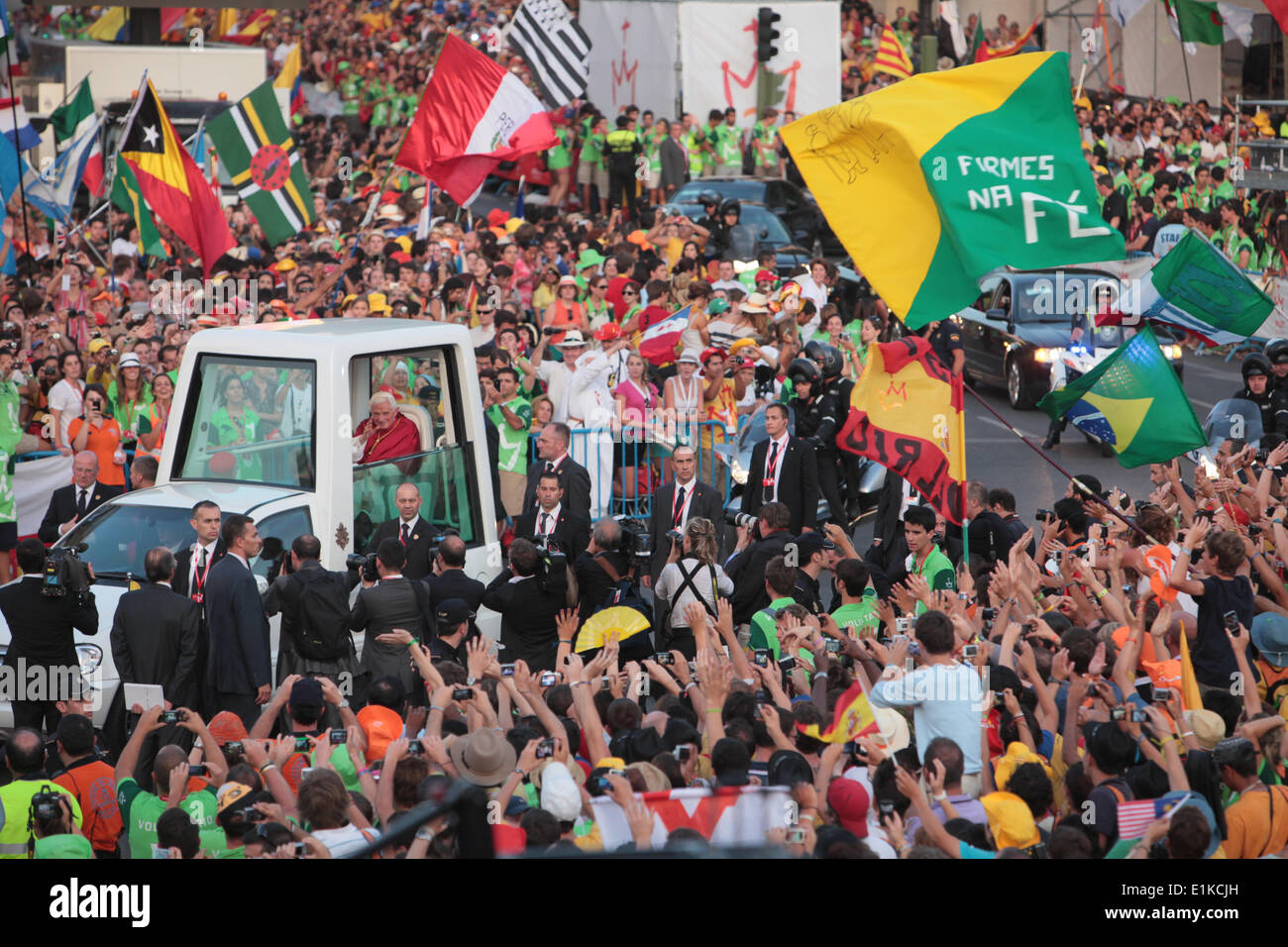 Pope Benedict XVI at Cybeles square during World Youth Day 2011 Stock Photo