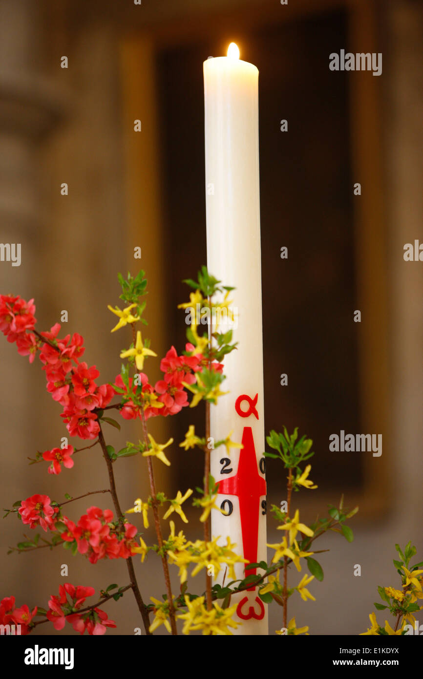 Easter candle in a Paris catholic church Stock Photo