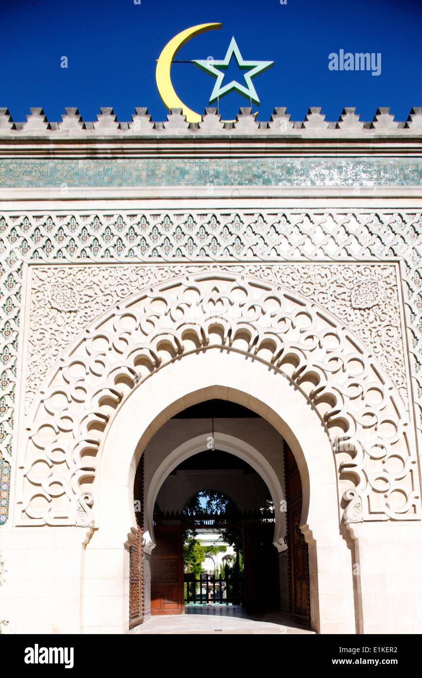 Main door of the Paris Great Mosque Stock Photo