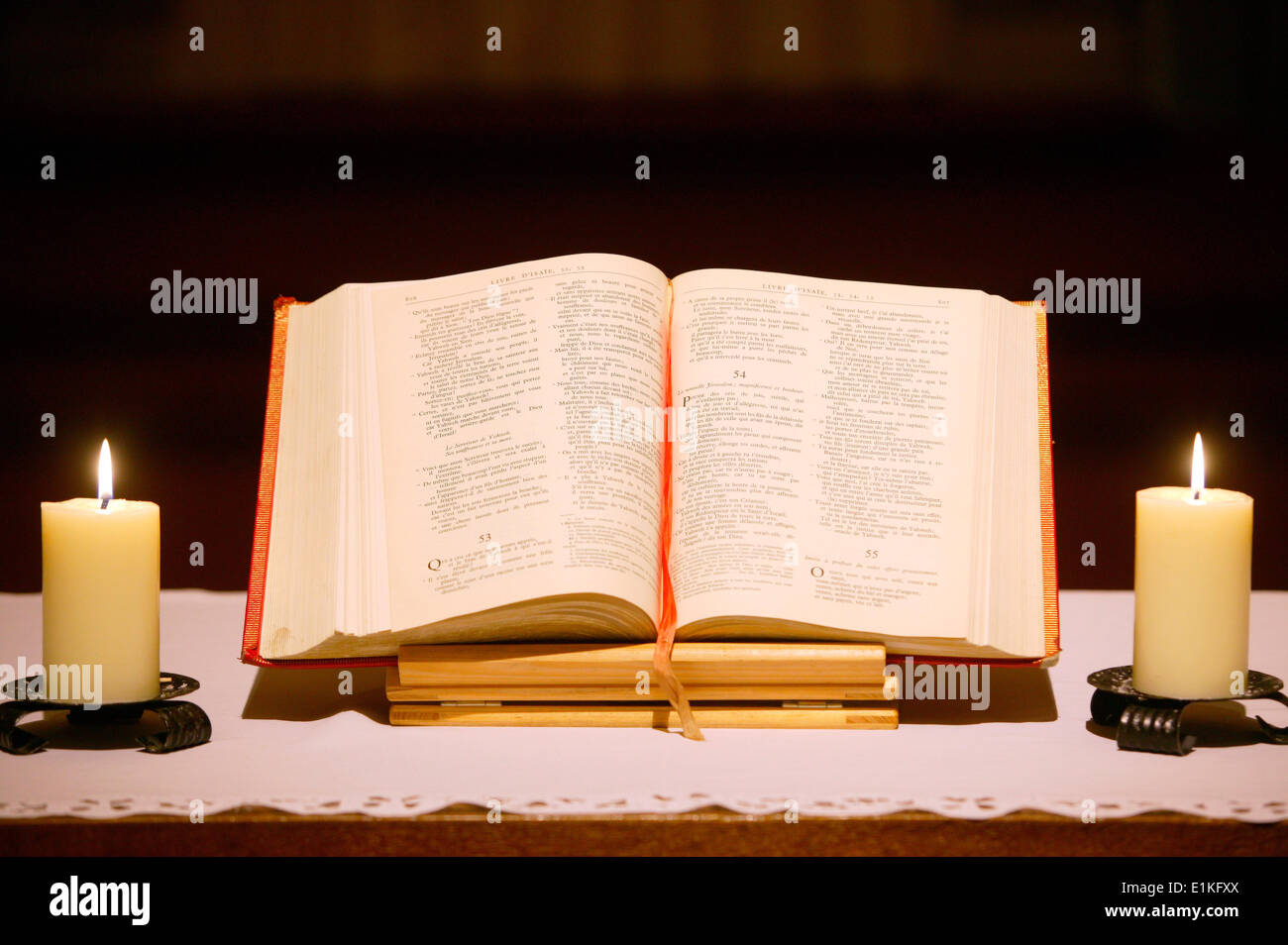 Bible and candles Stock Photo Alamy