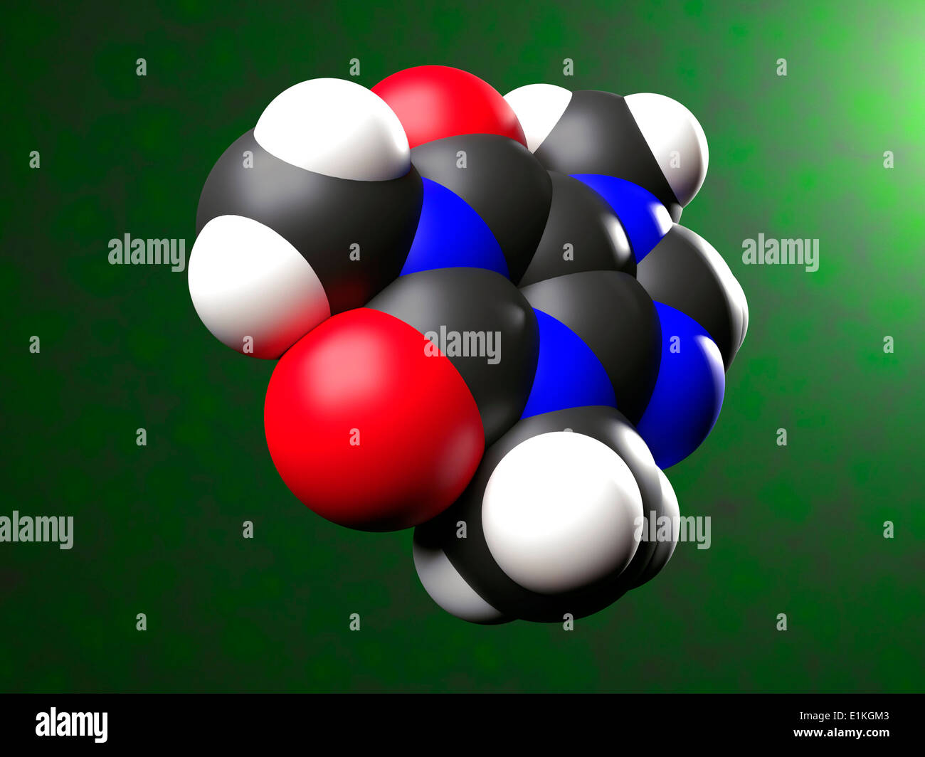 Caffeine molecule Computer artwork showing the structure of a molecule of the alkaloid stimulant and legal drug caffeine Stock Photo