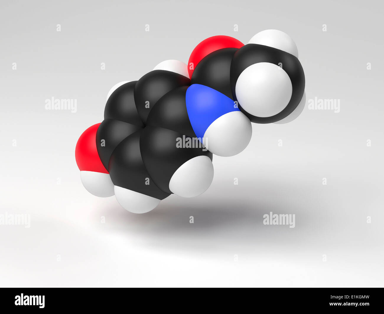 Paracetamol molecule Computer artwork showing the structure of a molecule of the drug paracetamol Paracetamol is taken as an Stock Photo