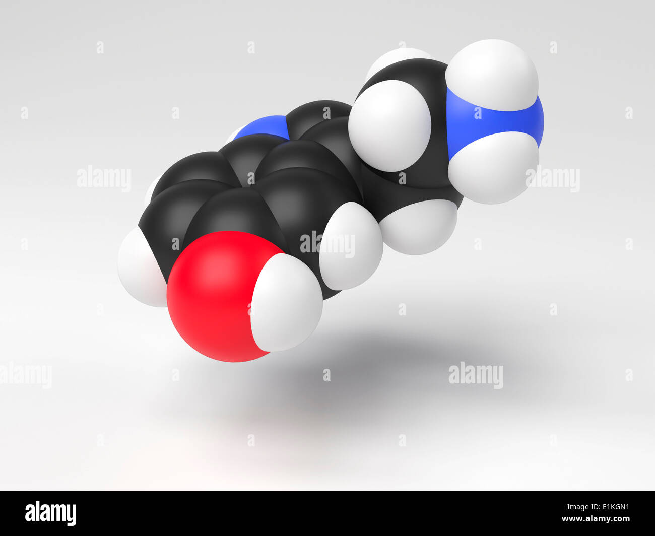 Serotonin molecule Computer model showing the structure of a molecule of the neurotransmitter (nerve signalling chemical) Stock Photo