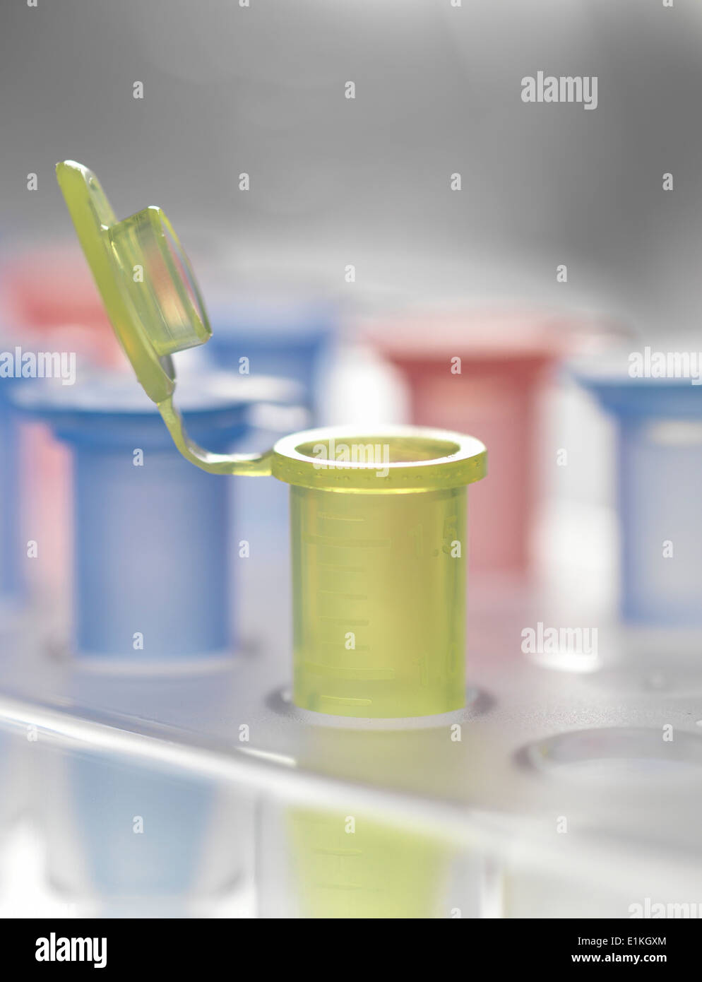 Open vial used for storing liquid during chemical or biological research. Stock Photo