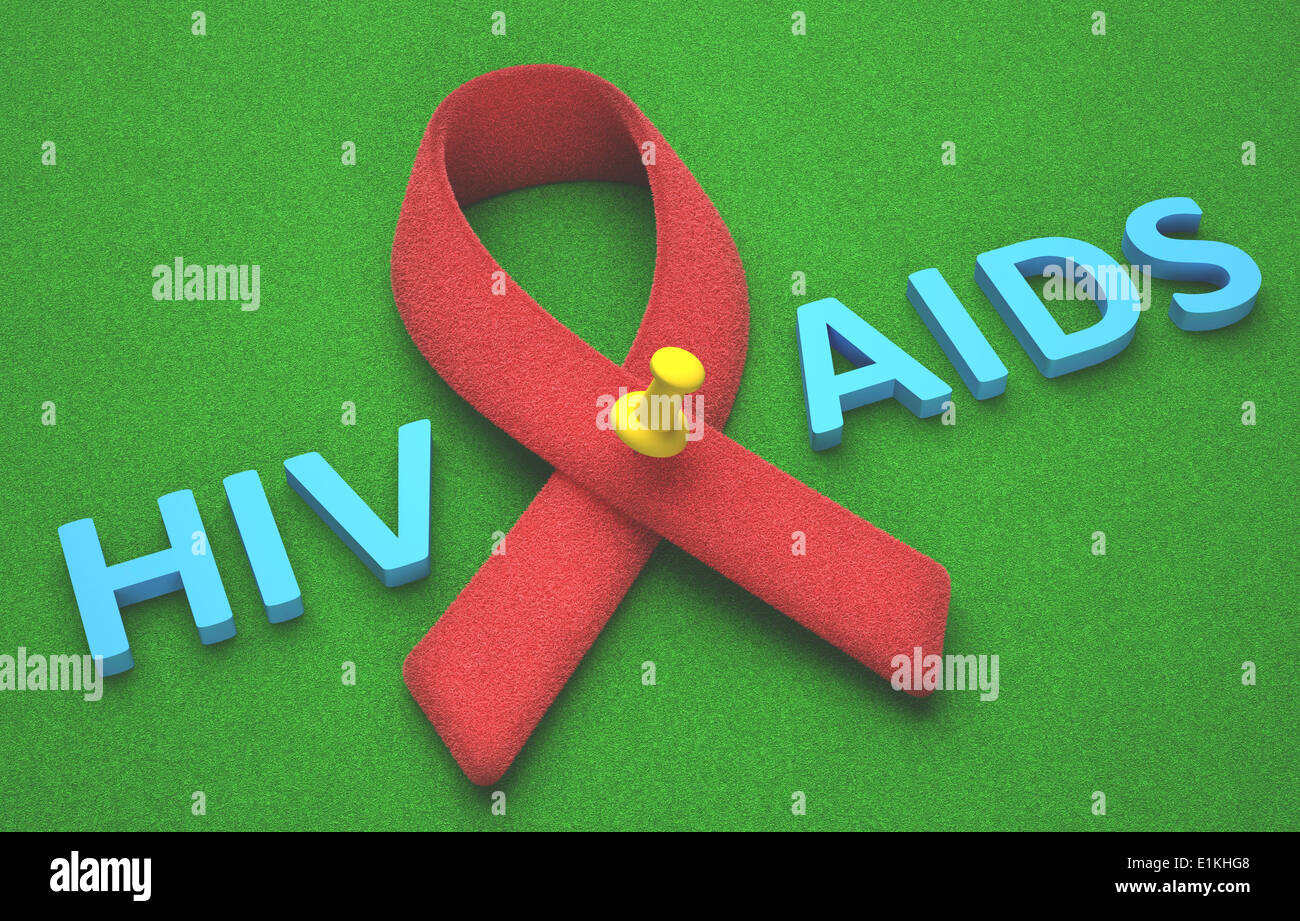 Artwork of the red ribbon symbolising AIDS (acquired immunodeficiency syndrome) and HIV (human immunodeficiency virus) Stock Photo