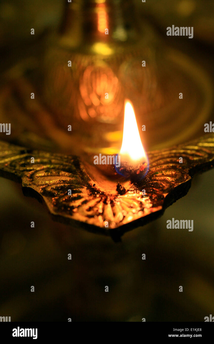 Oil lamp in Hindu temple Stock Photo Alamy