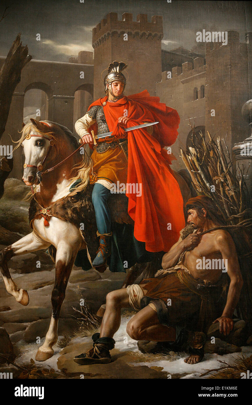 Saint Gatien cathedral painting : Saint Martin sharing his coat Stock Photo