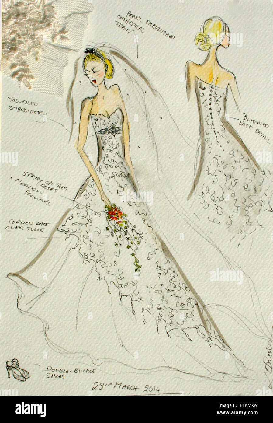 Designer fashion sketch of a bridal dress Stock Photo