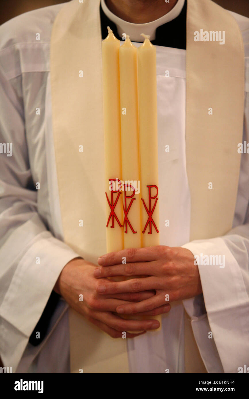 Catholic baptism candles Stock Photo Alamy