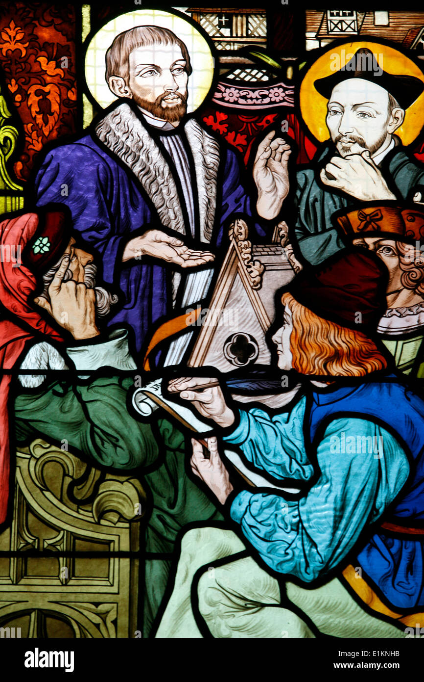 Stained glass at Saint-HonorŽ d'Eylau church :Saint-Franois Xavier and Saint Ignatius of Loyola Stock Photo
