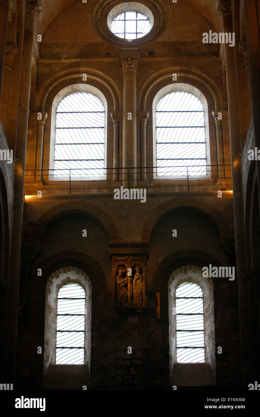 Sainte Foy abbey church dŽcorŽe par les vitraux de Pierre Soulages. Stock Photo