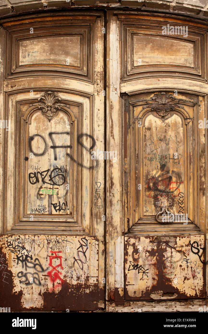 Tagged wooden door Stock Photo
