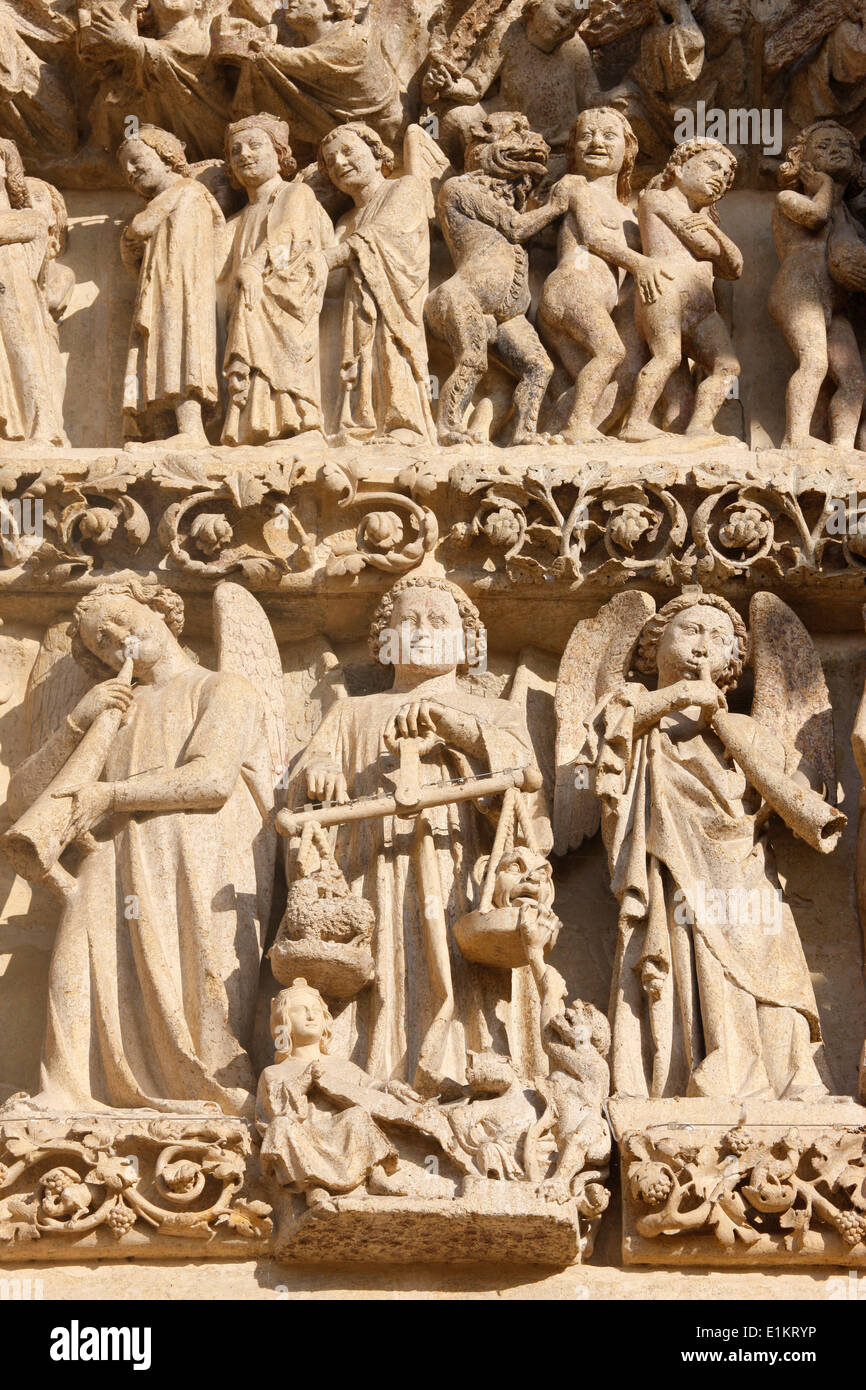 Amiens cathedral. Central gate Last judgment tympanum Saint Michael and ...