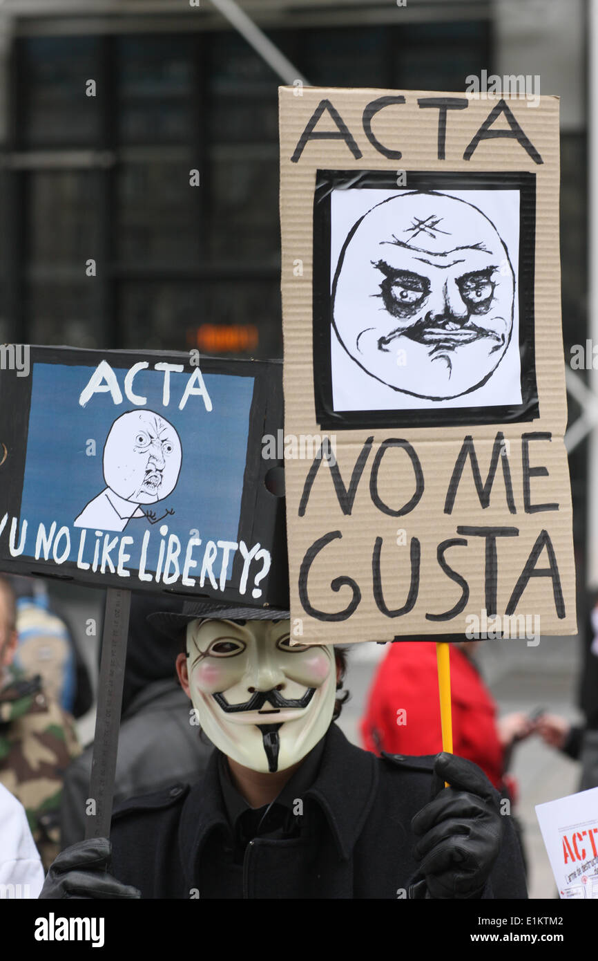 Stop ACTA Protesters march in Paris. Stock Photo