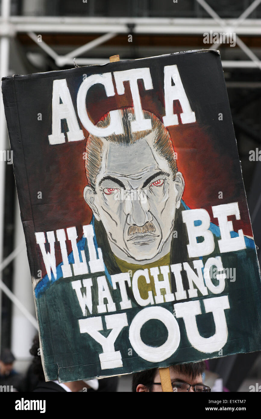 Stop ACTA Protesters march in Paris. Stock Photo