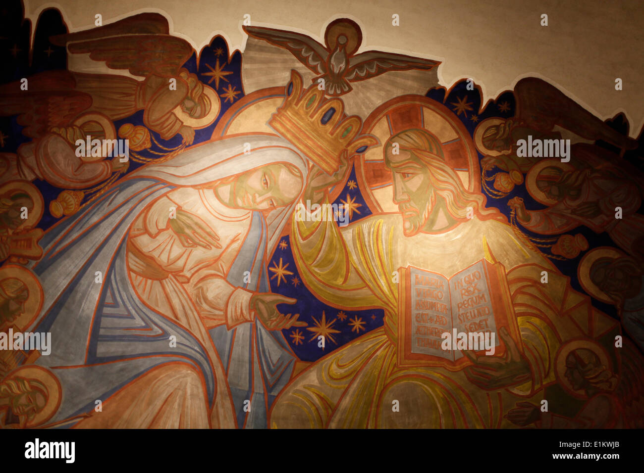 Painting in Sainte Jeanne de Chantal church Mary's coronation by RenŽ (1951 Stock