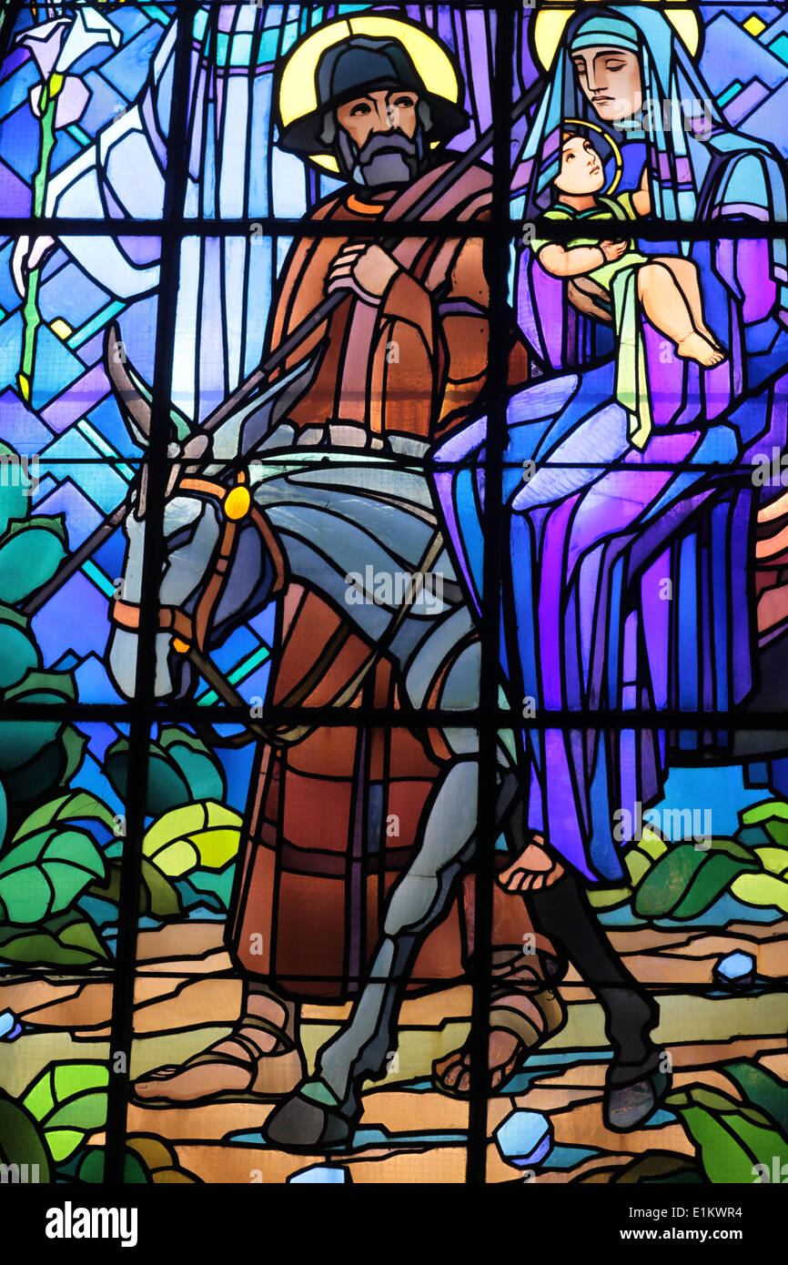 Saint-Joseph de Chedde church. Flight to Egypt stained glass by Raphael ...