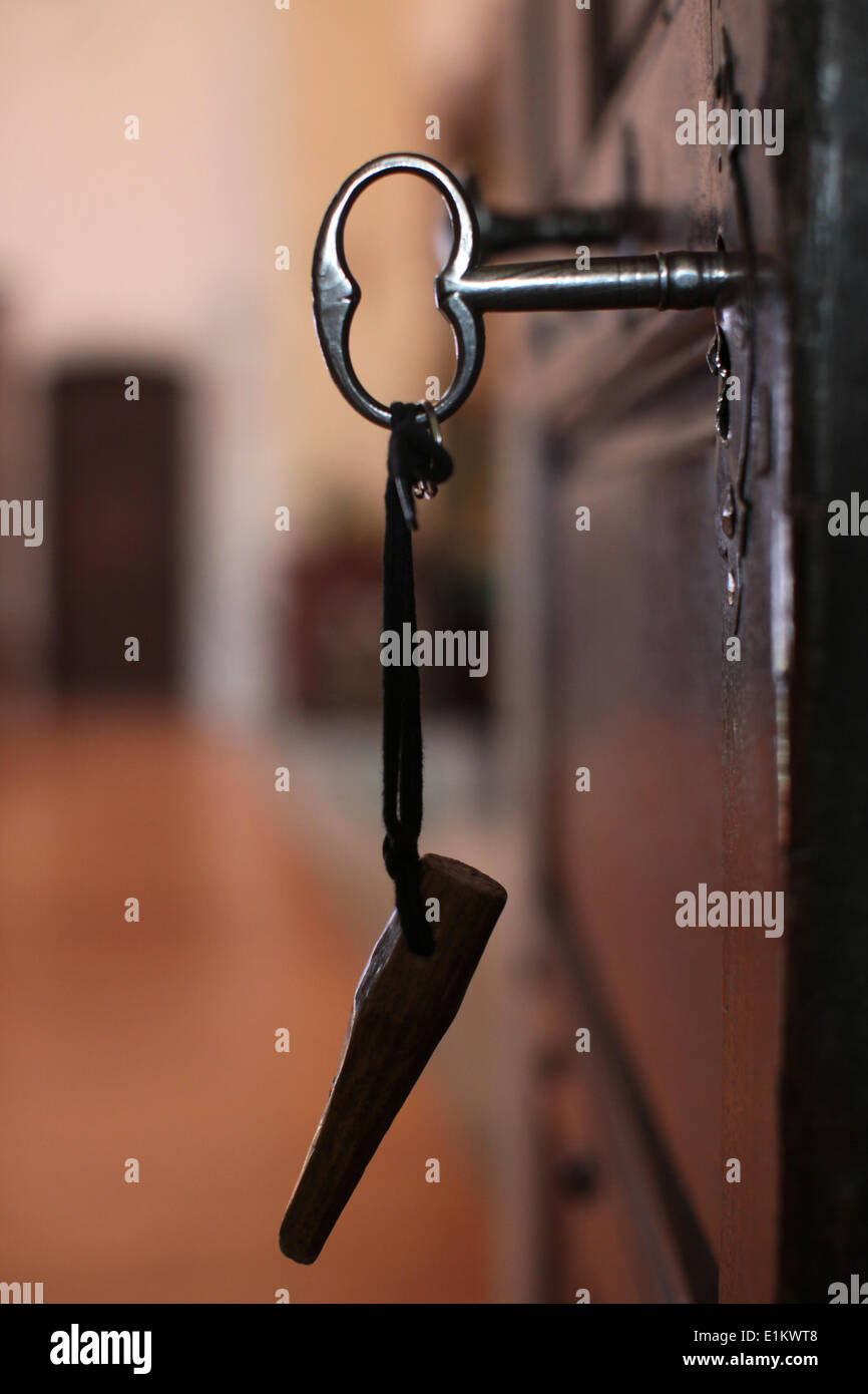 Key on a door. Stock Photo