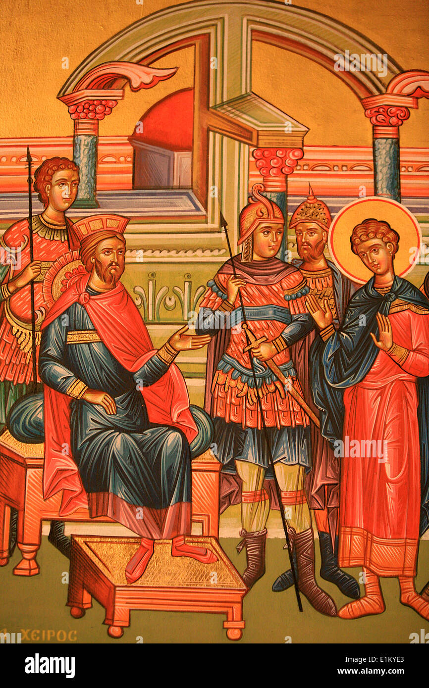 Greek orthodox icon depicting a martyr with a Roman governor Stock Photo