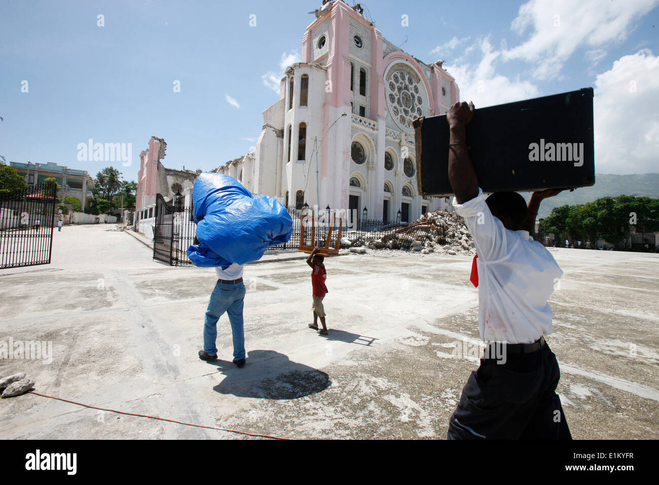 Port au Prince cathedral damaged by the 2010 earthquake Stock Photo