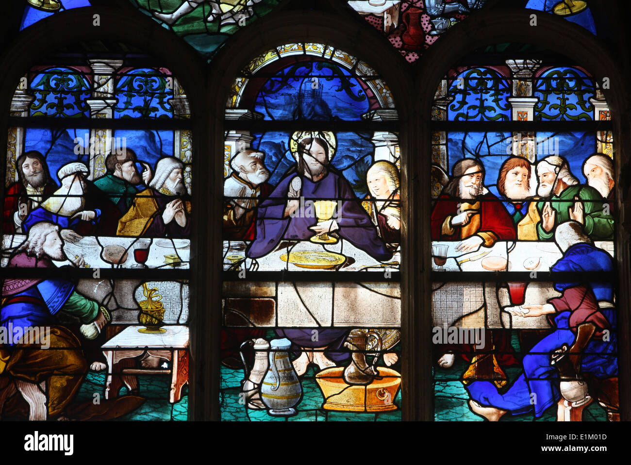 Stained glass : the Last Supper Stock Photo - Alamy