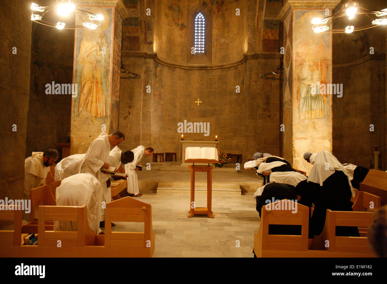 Vespers at Abu Gosh benedictine monastery Stock Photo