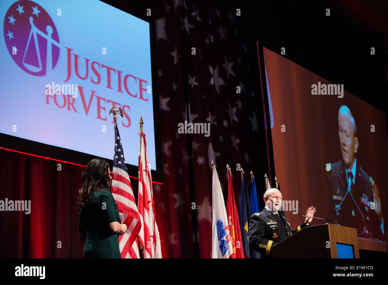 U.S. Army Gen. Martin E. Dempsey, the Chairman of the Joint Chiefs of Staff, delivers remarks during the Justice For Vets confe Stock Photo