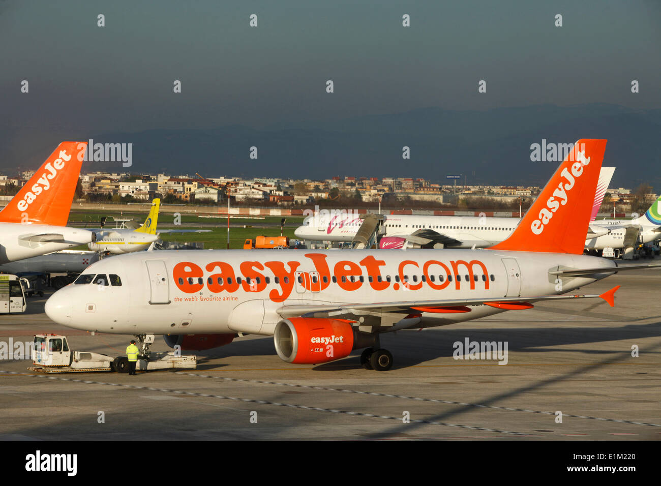 Low-cost airliner at Naples airport Stock Photo