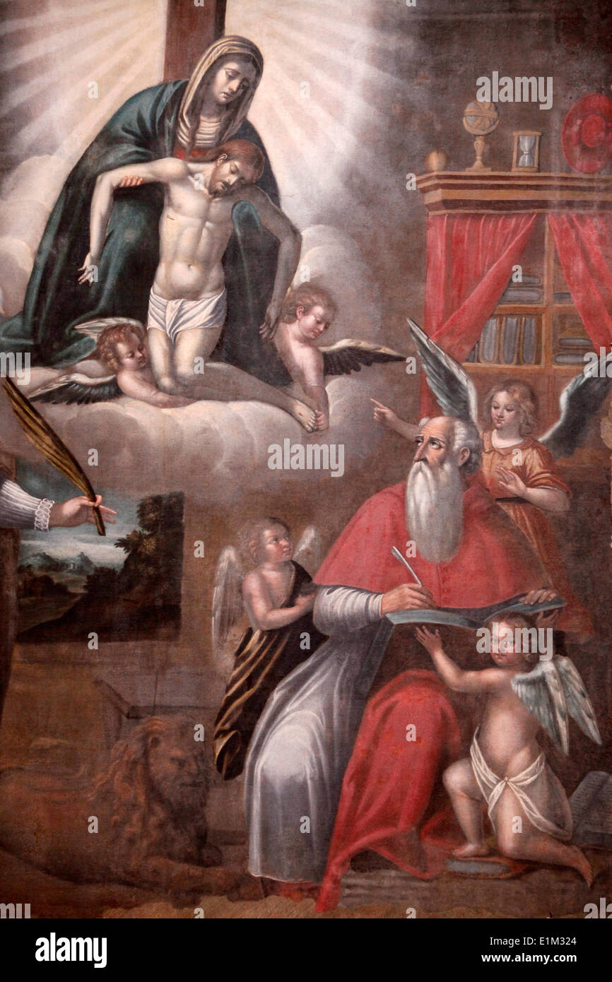 Painting in Tricase church : Saint Mark writing the Gospel Stock Photo