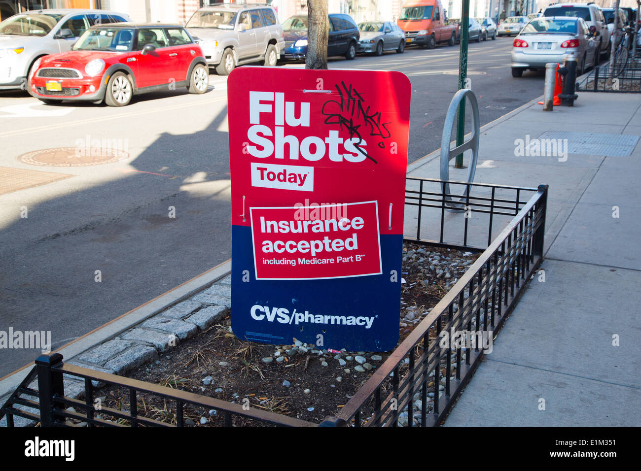 Flu Shots Today Sign, Brooklyn, NYC Stock Photo