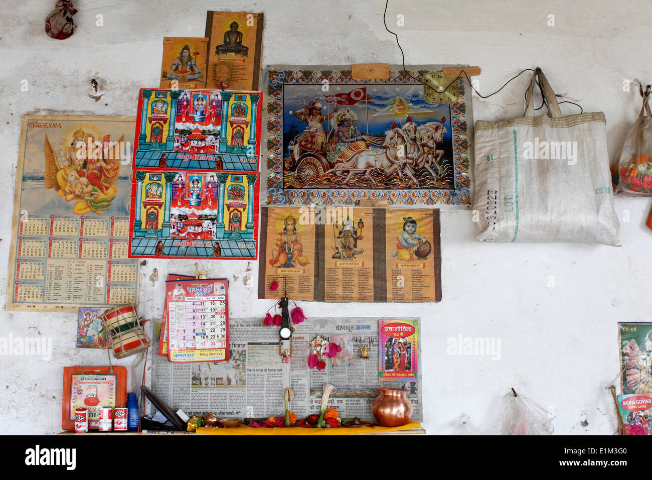 Wall decoration in a sadhus' resting place Stock Photo