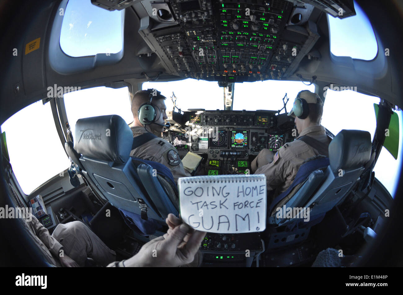 U.S. Air Force Capts. Brandon Leigh, left, and Jeff Pecora with the 817th Expeditionary Airlift Squadron Detachment 1 based out Stock Photo