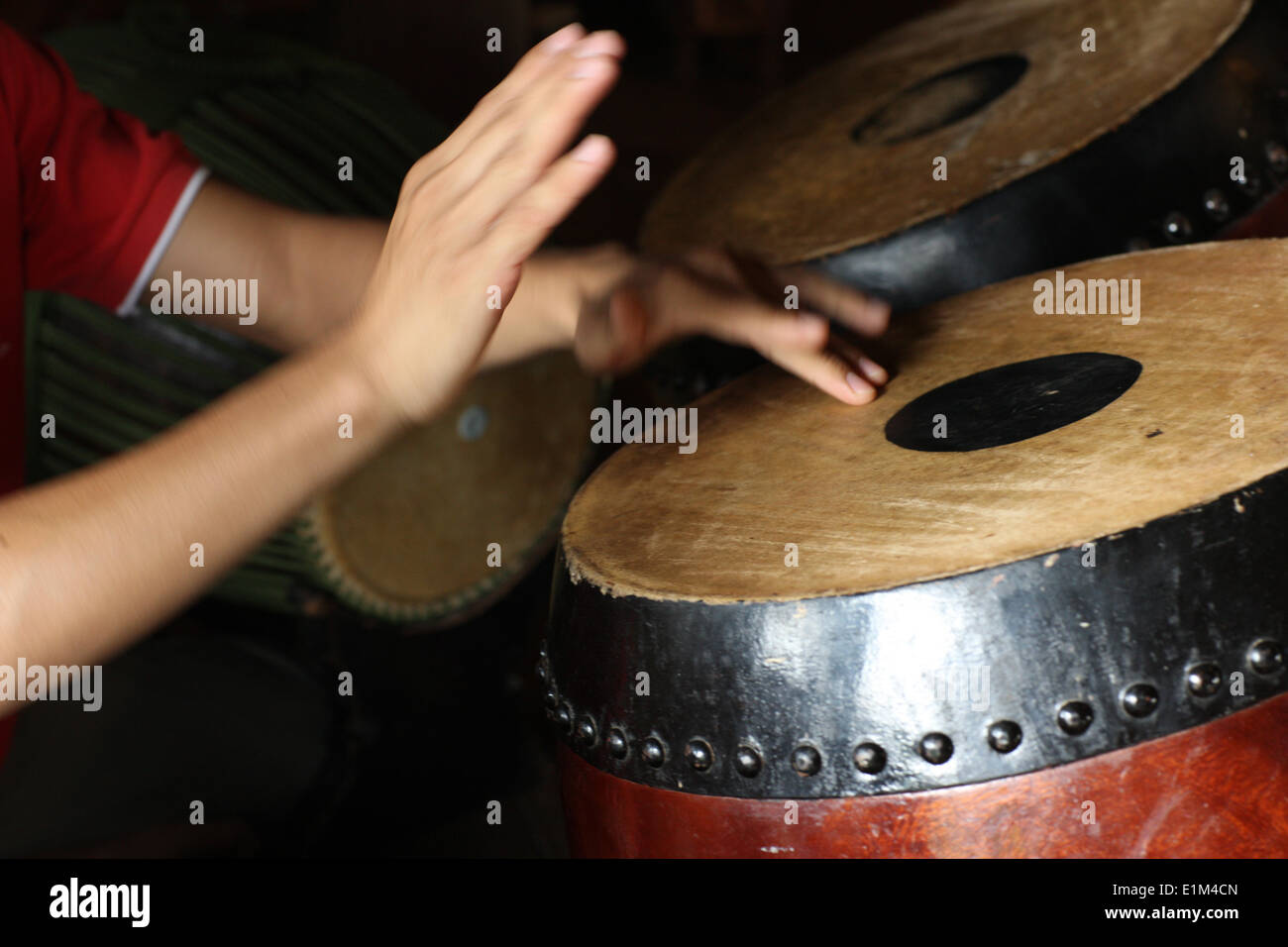Cambodian man playing drums. Stock Photo