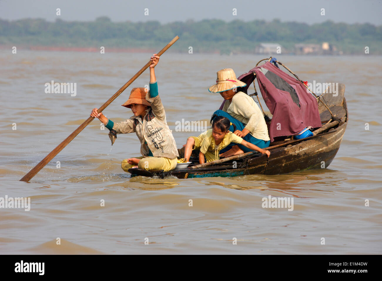 Small boat on  Tonle Sap Lake. Stock Photo