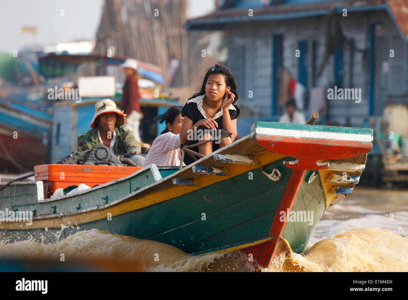 Chong Kneas Floating Village, Tonle Sap Lake. Stock Photo