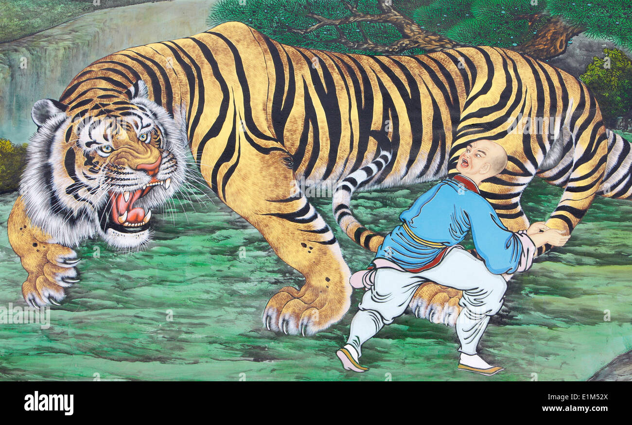 Zen koan painting depicting monk and tiger Stock Photo Alamy