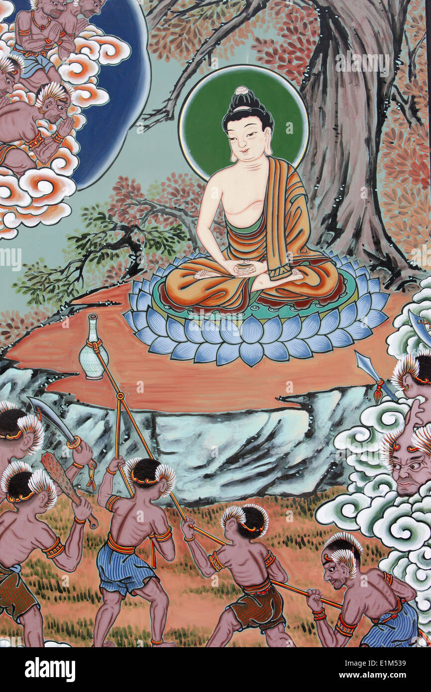 Life of Buddha. Temptation and enlightement Stock Photo Alamy