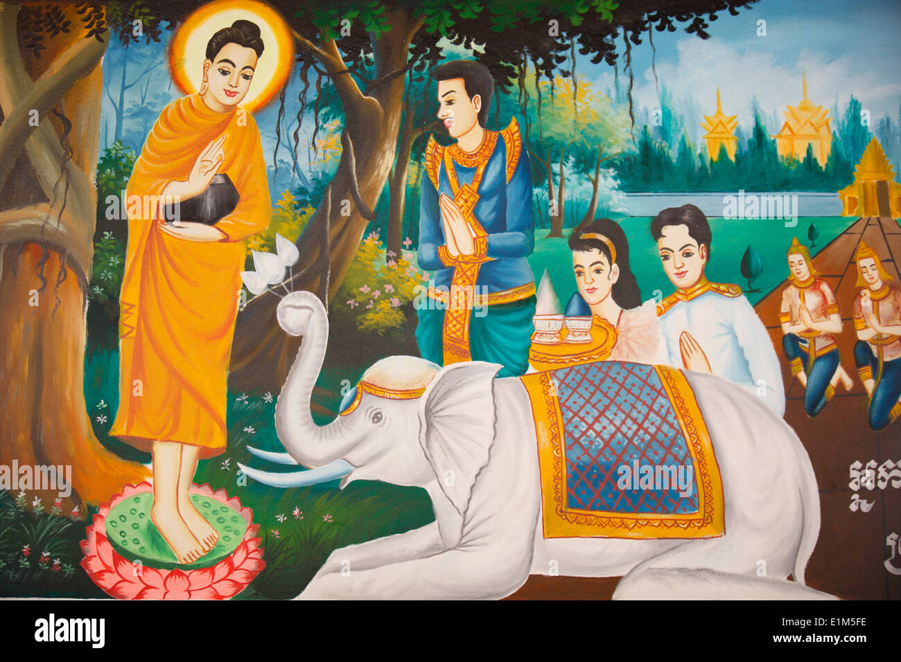 Life of the Buddha. A wild elephant tamed by LovingKindness Stock