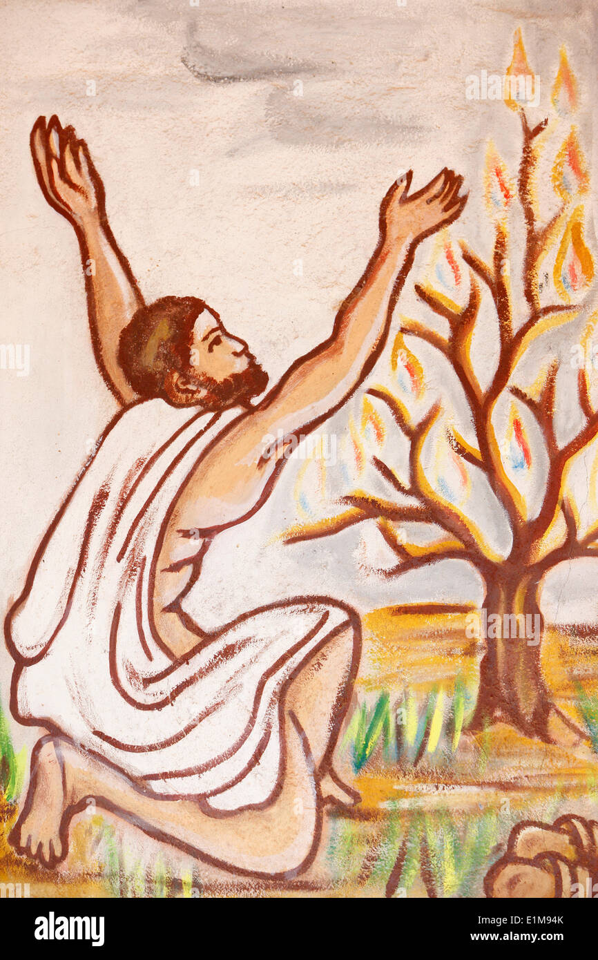 Painting in Our Lady of Togo church : The burning bush Stock Photo