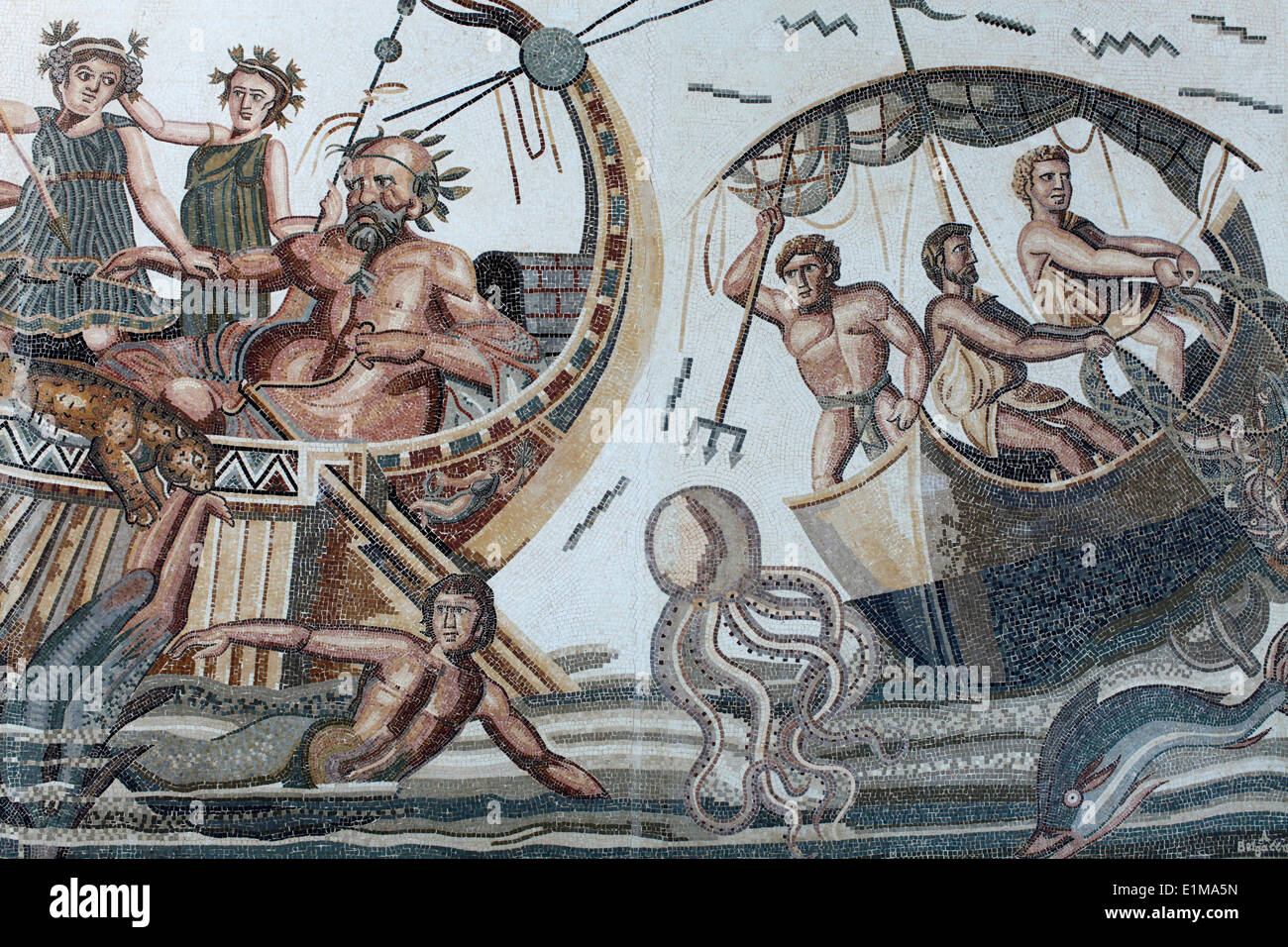 Mosaic depicting Ulysses's travels at Jerba airport Stock Photo
