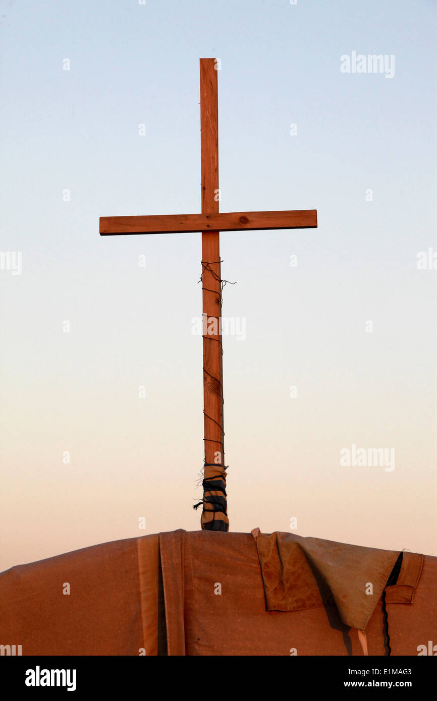 Church cross in Choucha refugee camp Stock Photo