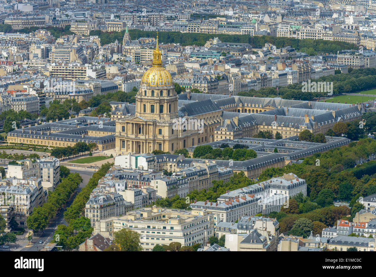 Aerial view of Les Invalides taken from Montparnasse Tower Stock Photo