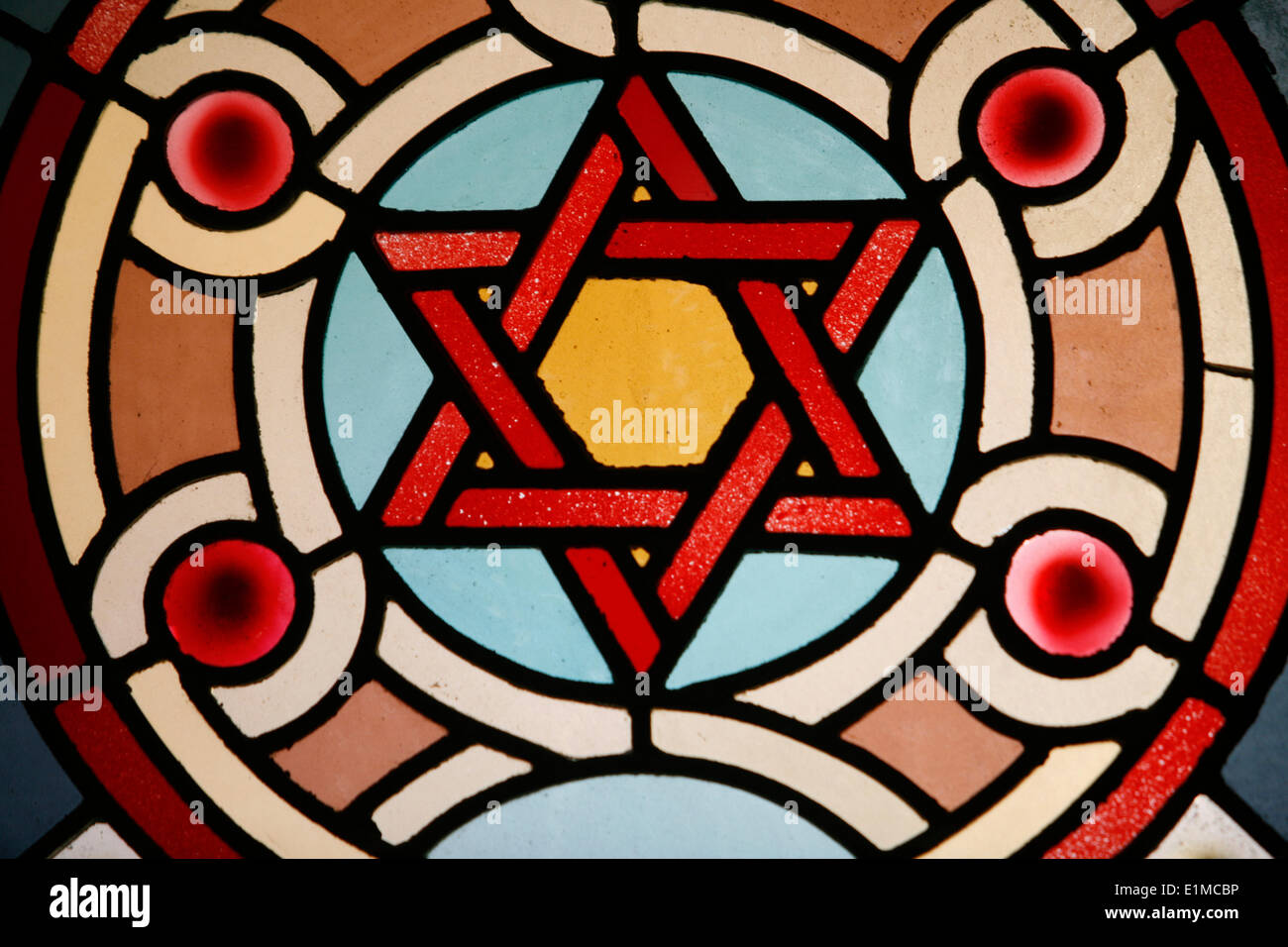 Stainedglass window in Eldrige street synagogue, Manhattan Stock Photo