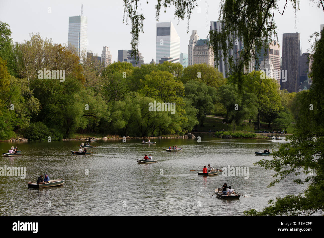 Boaters on the lake in Central Park Stock Photo