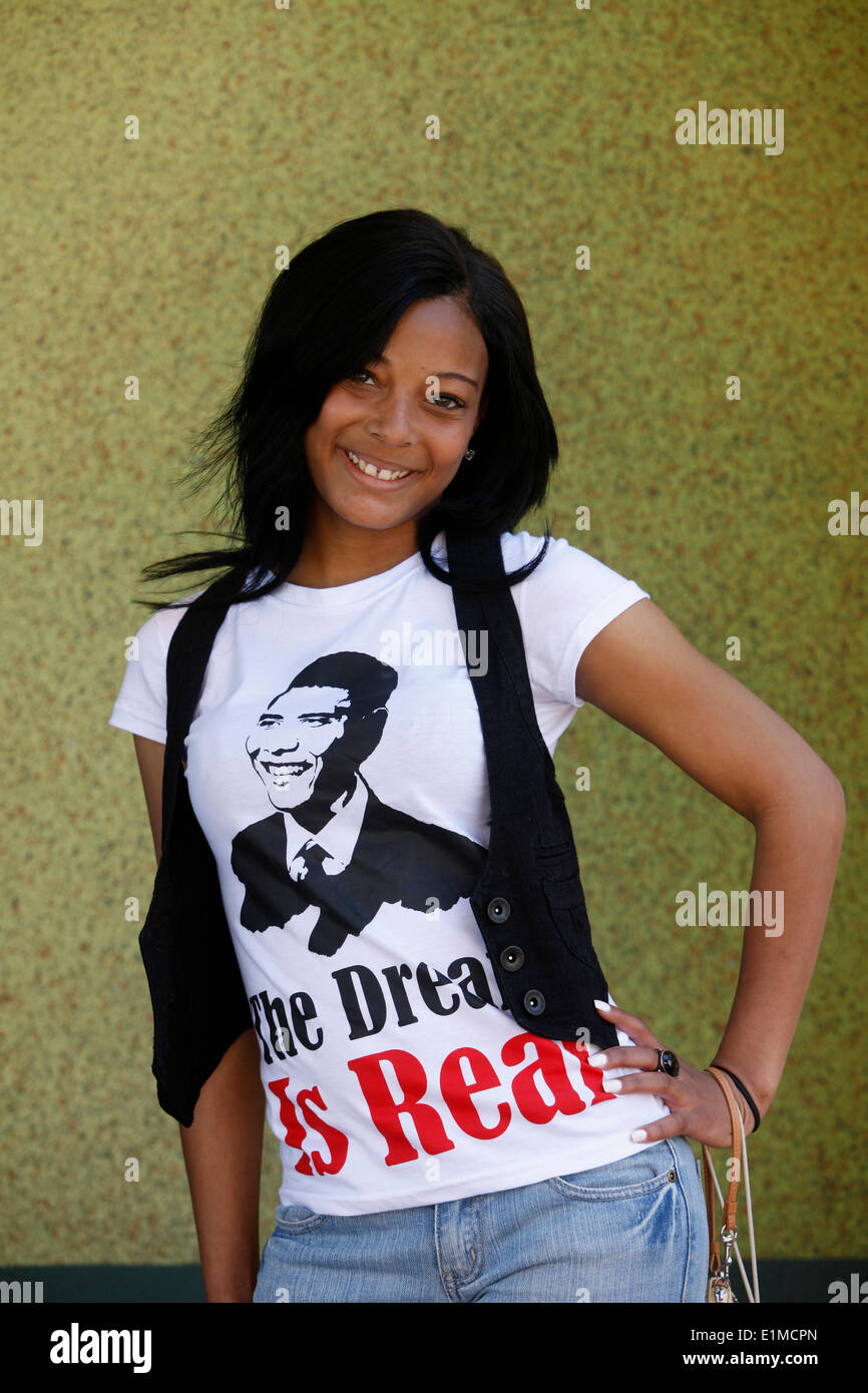New Orleans girl wearing a Barack Obama t-shirt Stock Photo