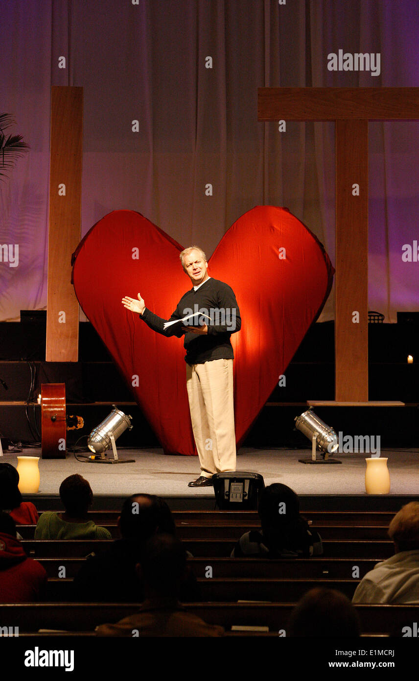 Pastor  Bill White preaching in UBC (Begin Connect Live) church, Coral Gables , Miami Stock Photo