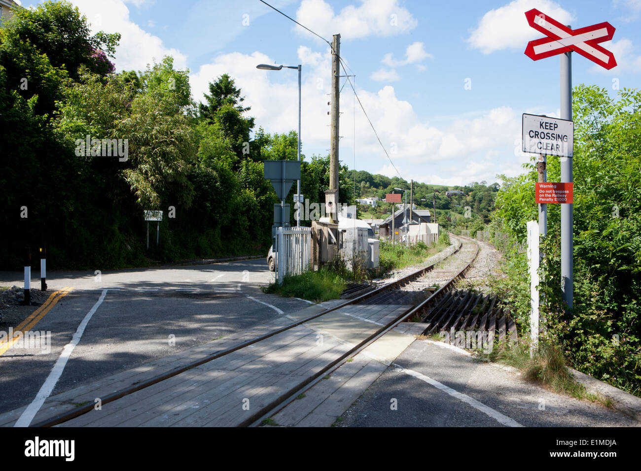 Unmanned Railway Crossing at Golant Cornwall Stock Photo
